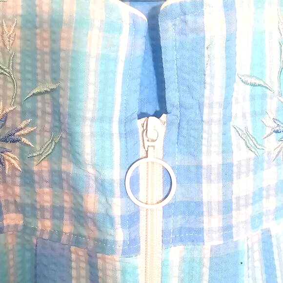 Miss Elaine Seersucker Long Robe Blue Plaid Floral Medium Loungewear Nightgown‎ - Picture 5 of 10